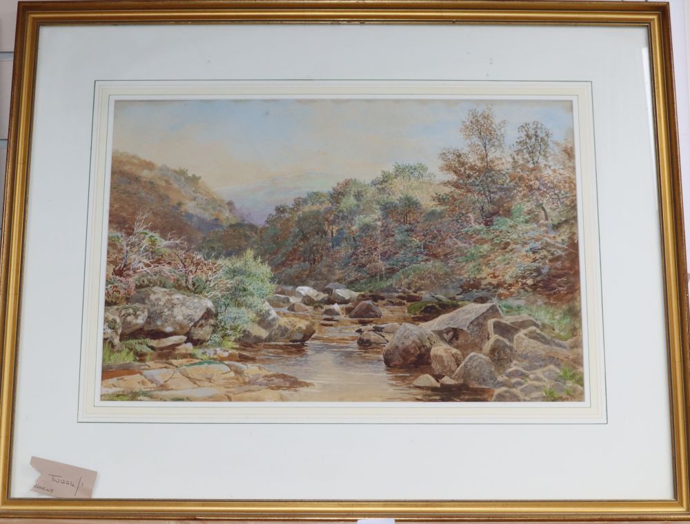 Benjamin Williams Leader (1831-1923), watercolour, Mountainous river landscape, signed and dated 1892, 33cm x 49.5cm